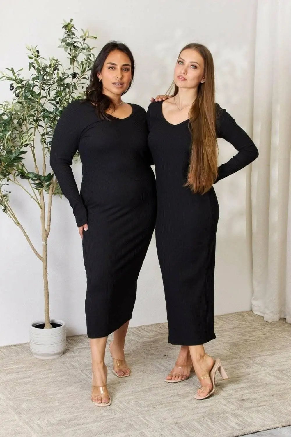 Trendsi Ribbed Midi Dress With Slit — Bodycon Elegance
