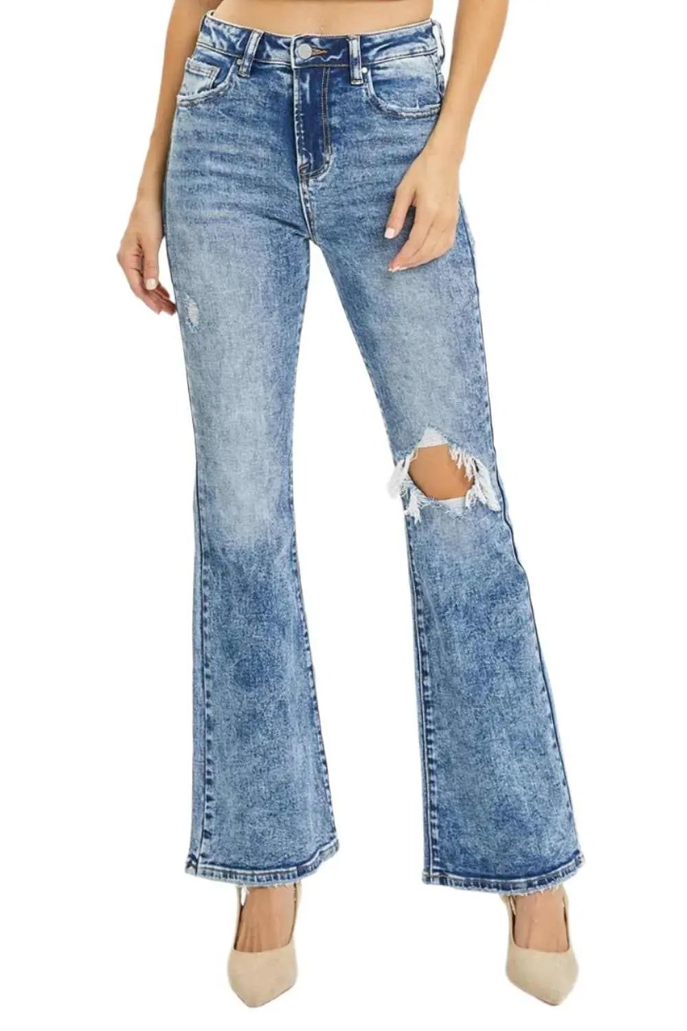 T-Shirts Trendsi High Rise Distressed Flares Women's Jeans: USA Shipped, Trendy