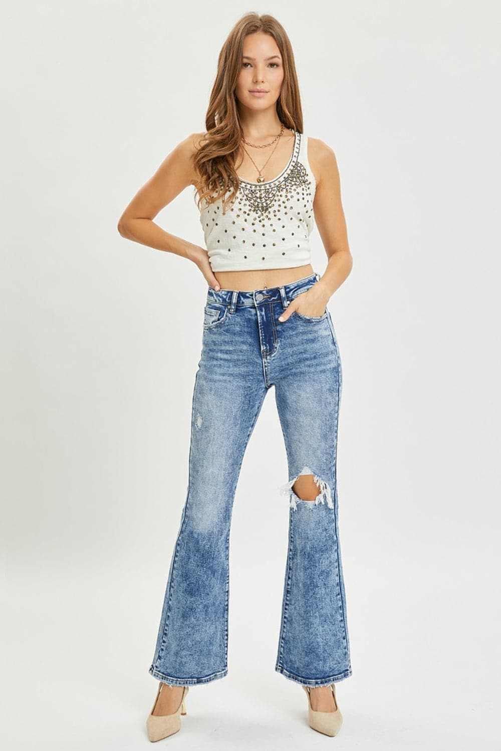 T-Shirts Trendsi High Rise Distressed Flares Women's Jeans: USA Shipped, Trendy