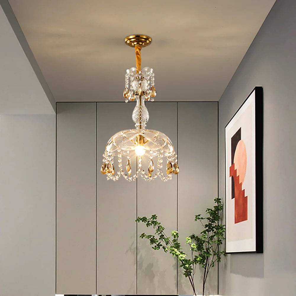 Lámpara colgante Rondelle de cristal en forma de flor