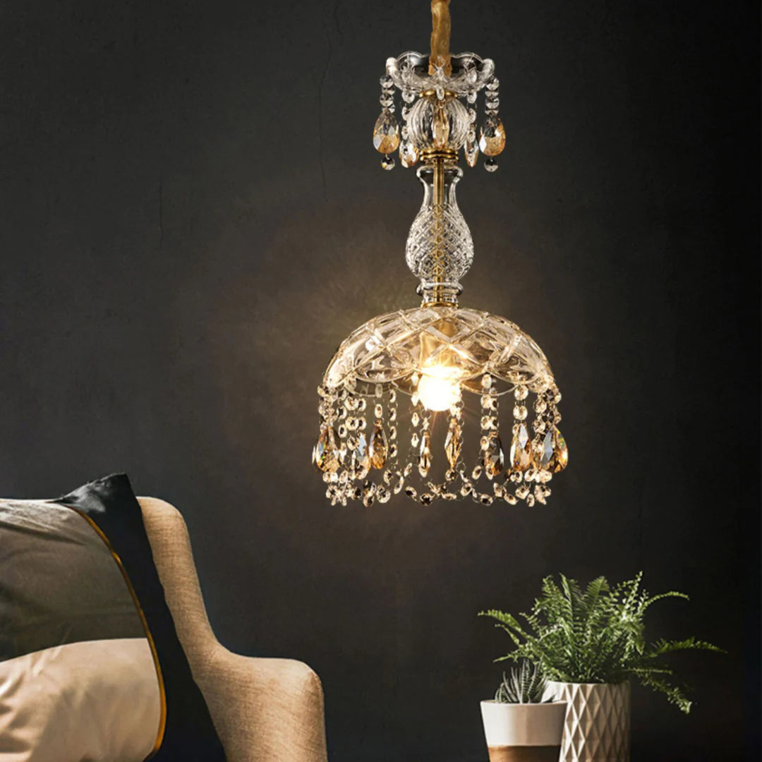 Lámpara colgante Rondelle de cristal en forma de flor