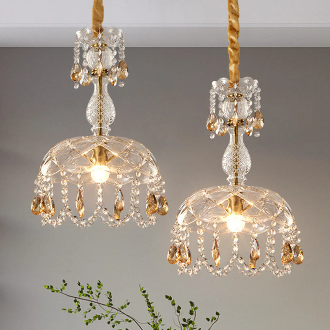 Lámpara colgante Rondelle de cristal en forma de flor