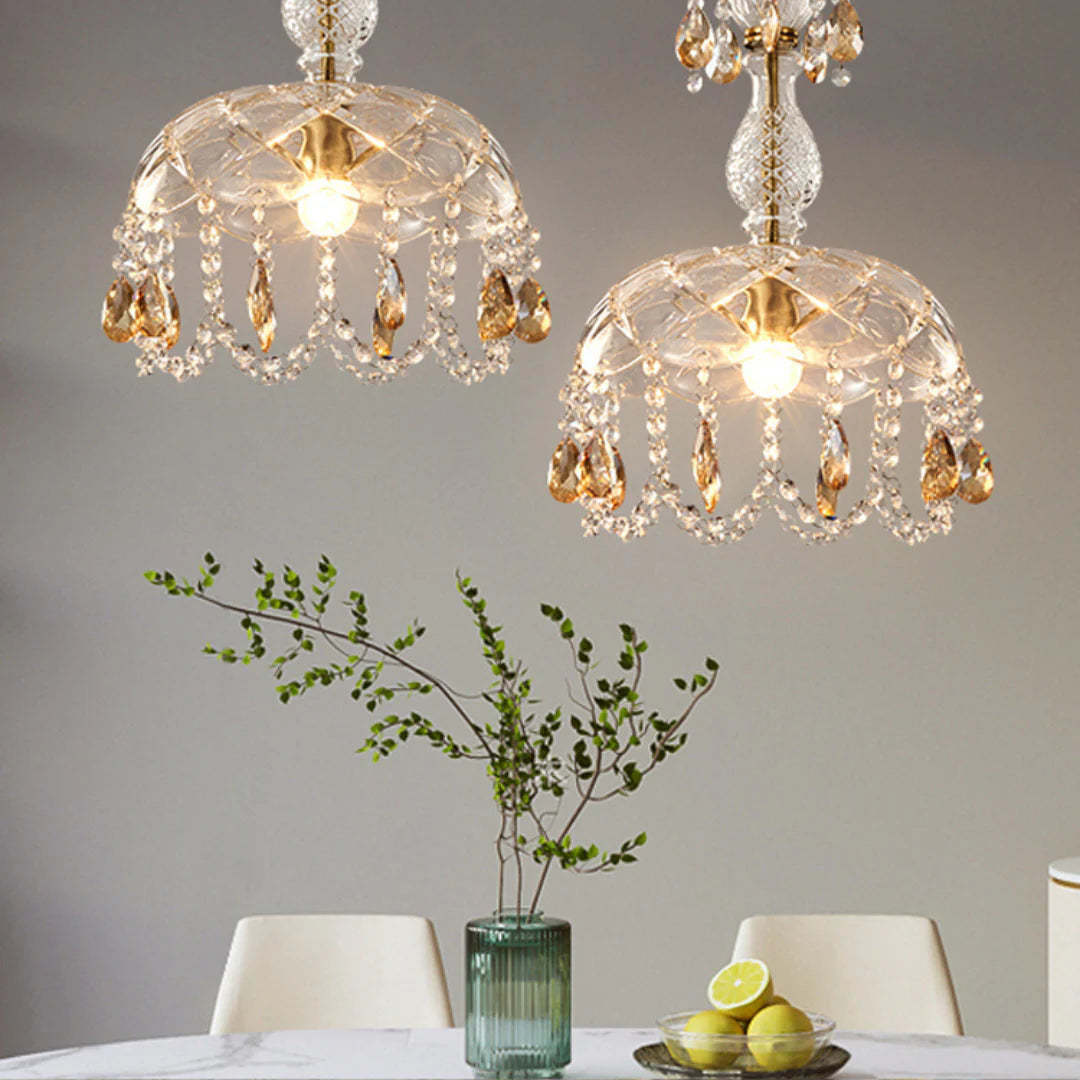 Lámpara colgante Rondelle de cristal en forma de flor