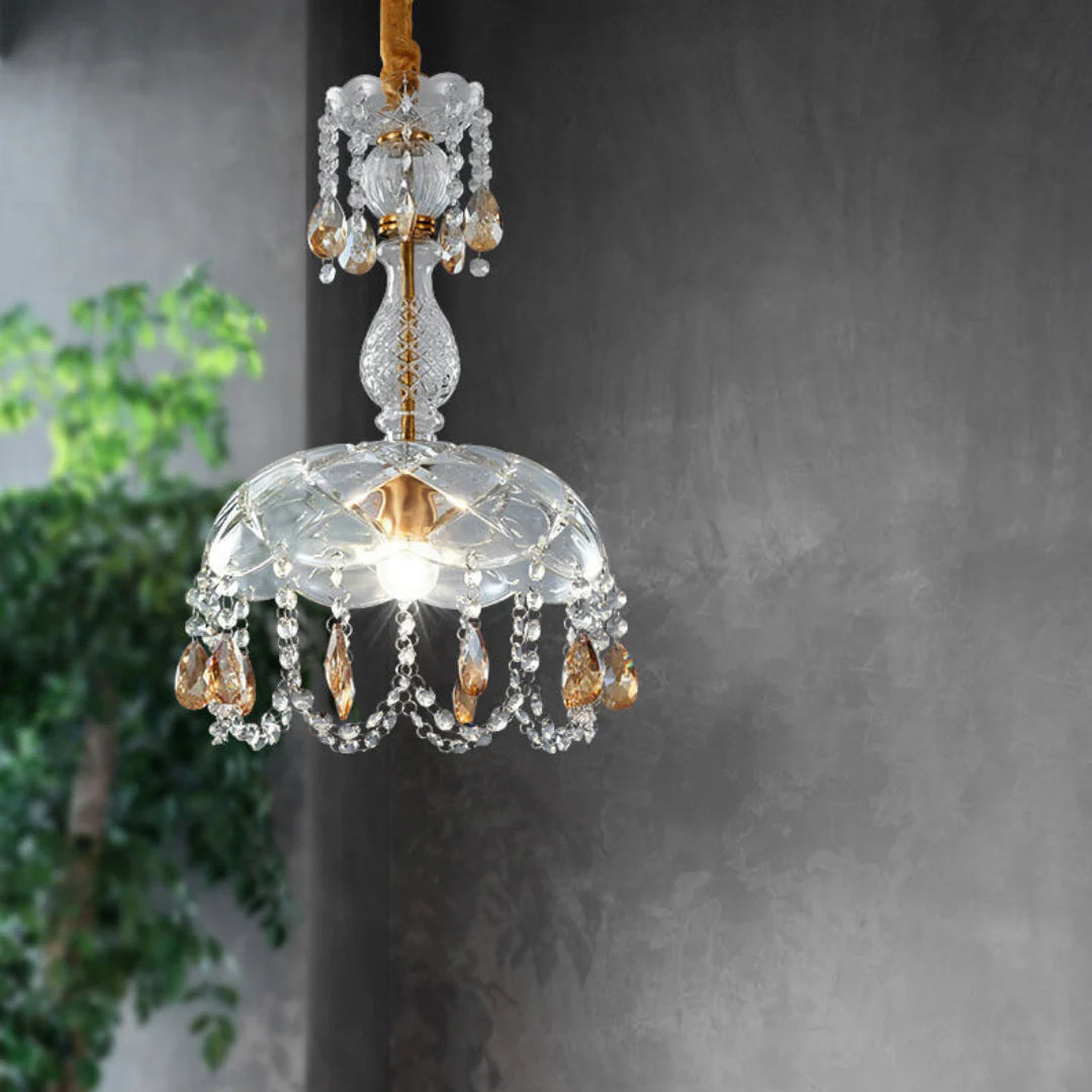 Lámpara colgante Rondelle de cristal en forma de flor