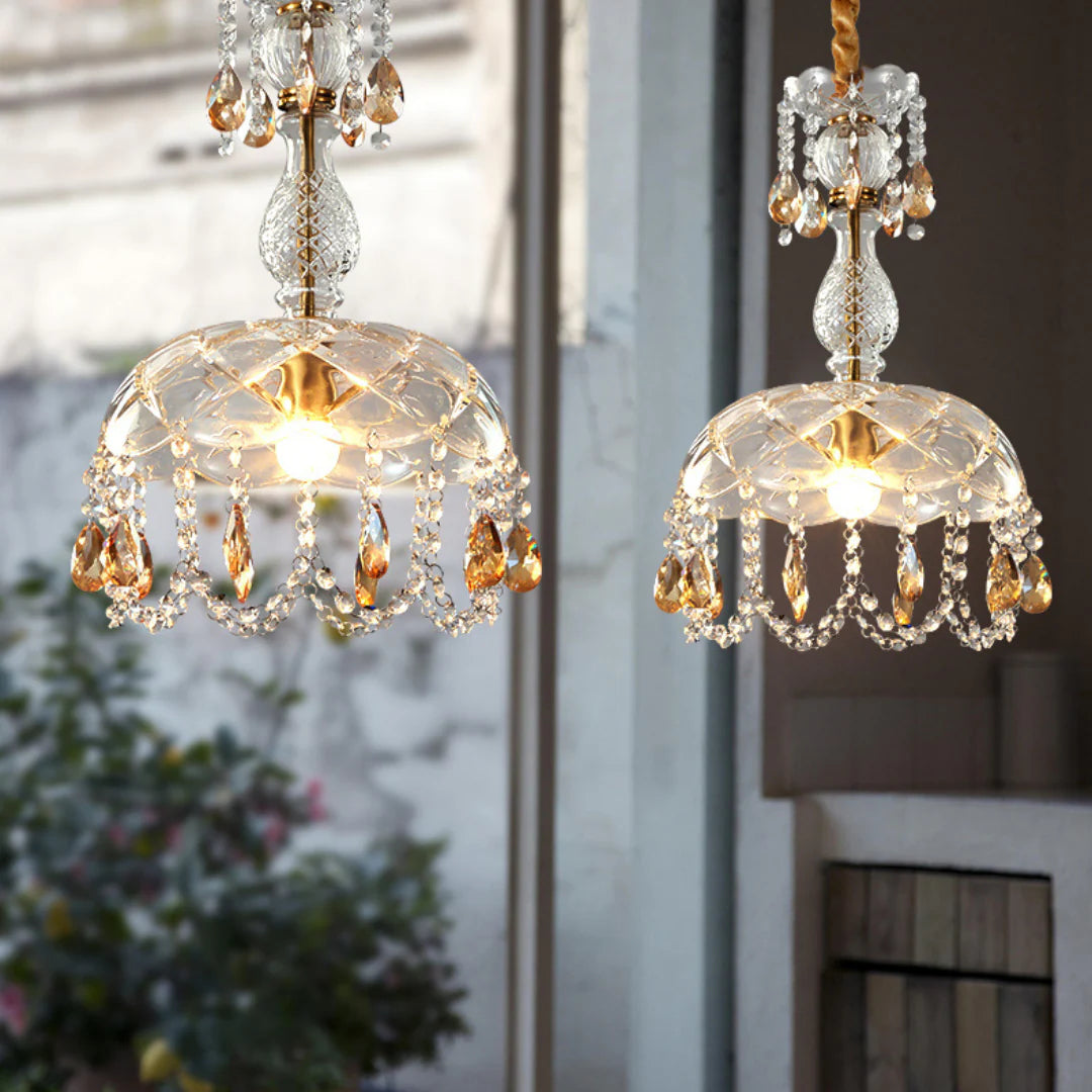 Lámpara colgante Rondelle de cristal en forma de flor