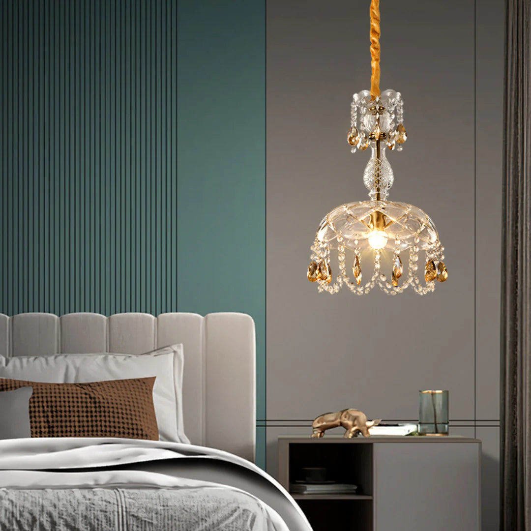Lámpara colgante Rondelle de cristal en forma de flor