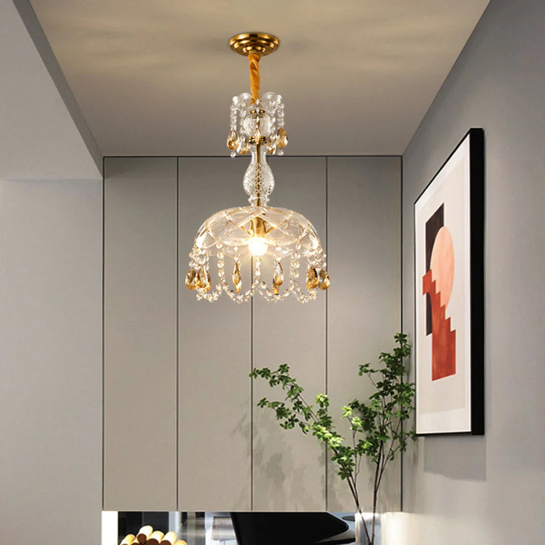 Lámpara colgante Rondelle de cristal en forma de flor
