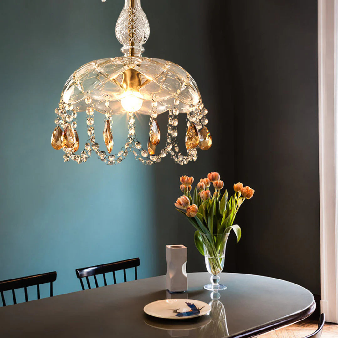 Lámpara colgante Rondelle de cristal en forma de flor
