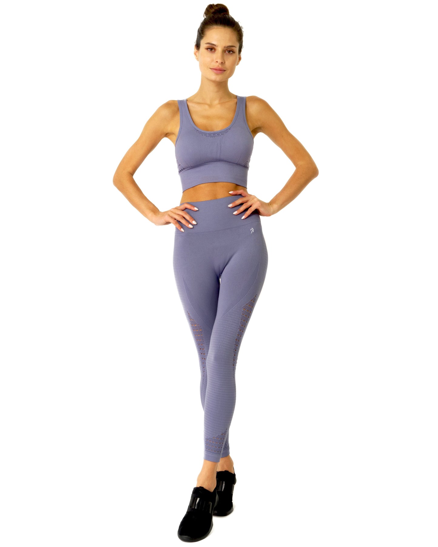 Legging de malla sin costuras con detalle de canalé