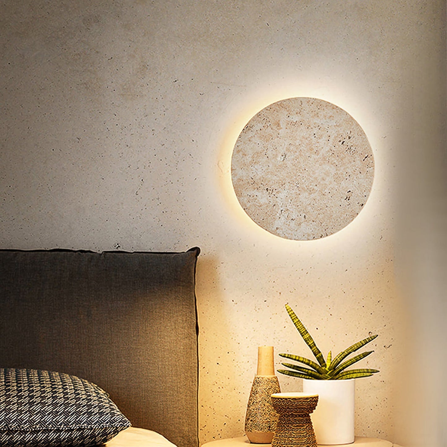 Yellow Travertine Round Wall Lamp