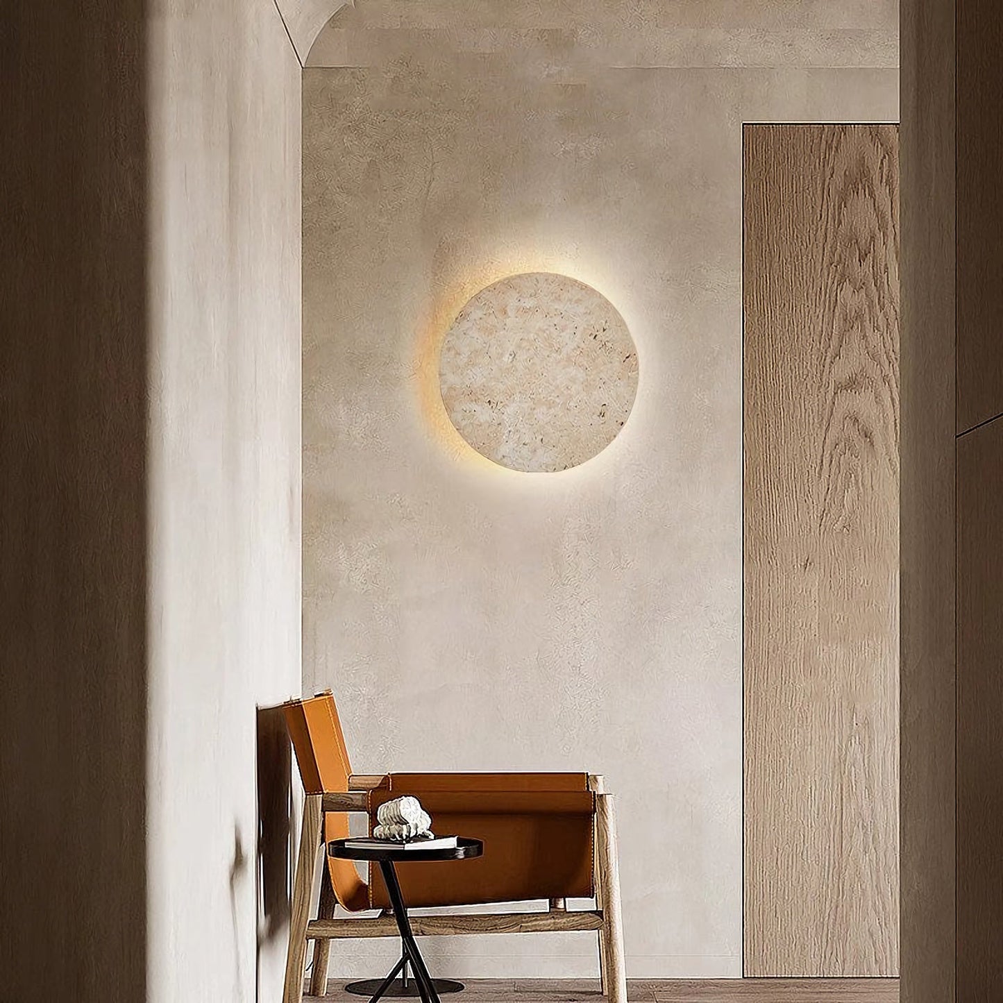 Yellow Travertine Round Wall Lamp