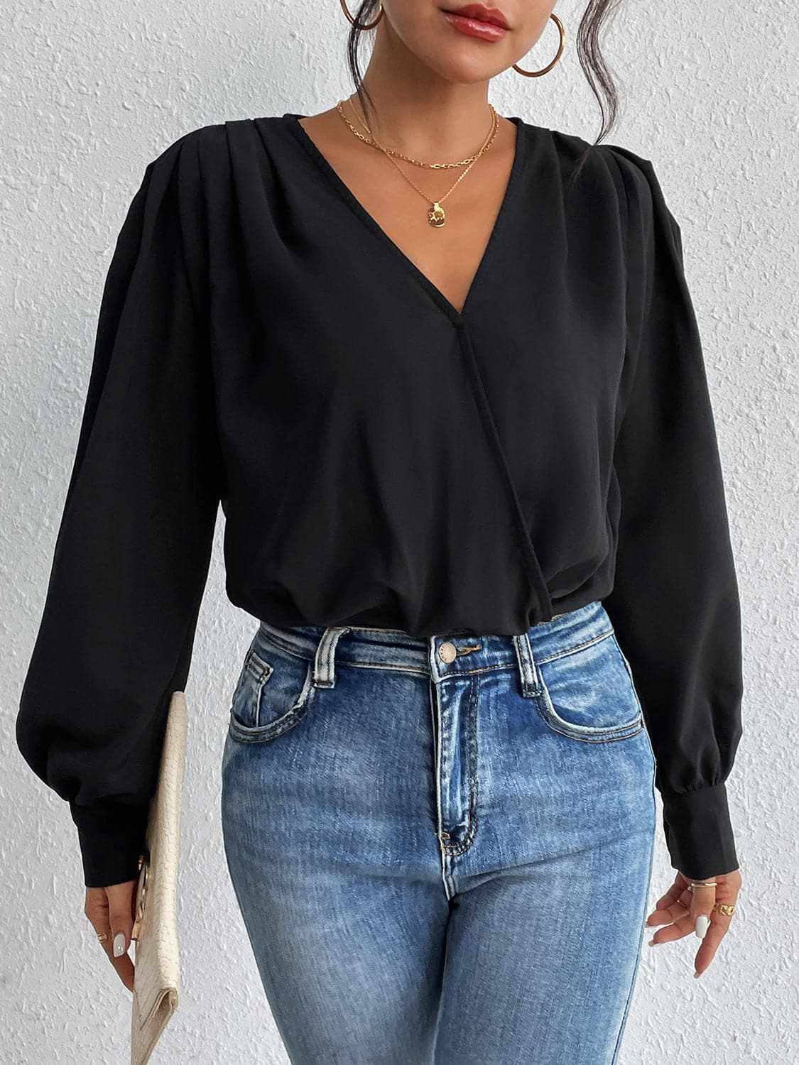 Dresses Trendsi Ruched Bodysuit Dress Long Sleeves Polyester