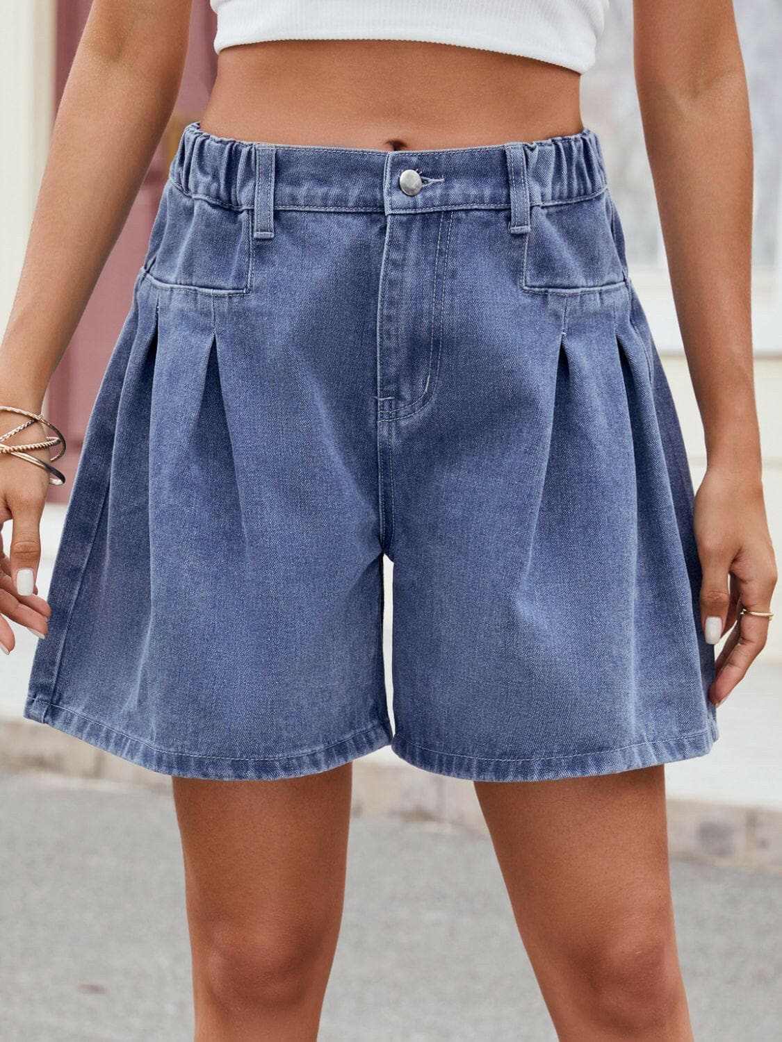 Trendsi Denim Shorts Ruched Elastic Waist — Casual Summer Style