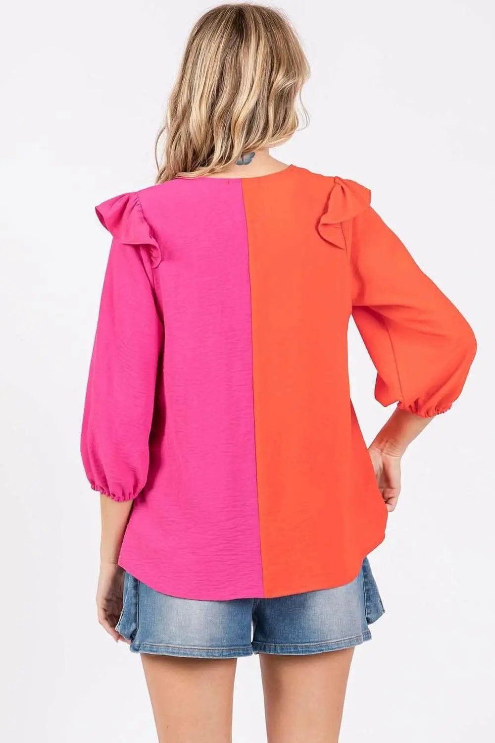 T-Shirts Trendsi usa - Ruffle Elegance Contrast Blouse