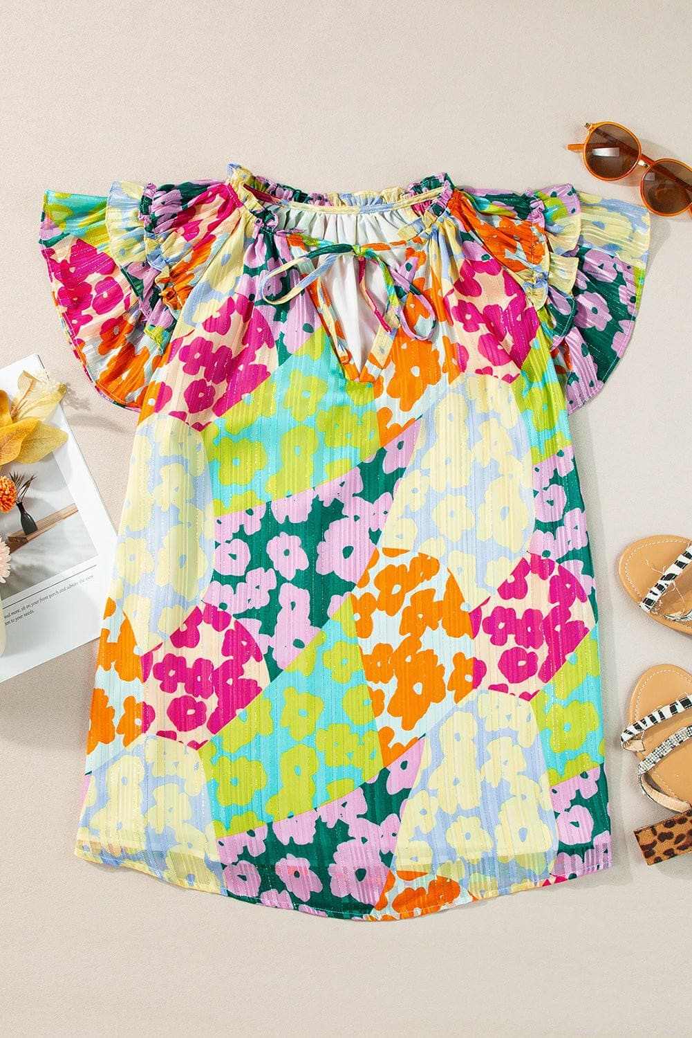 T-Shirts Trendsi just arrived - Ruffled sheer tie neck blouse
