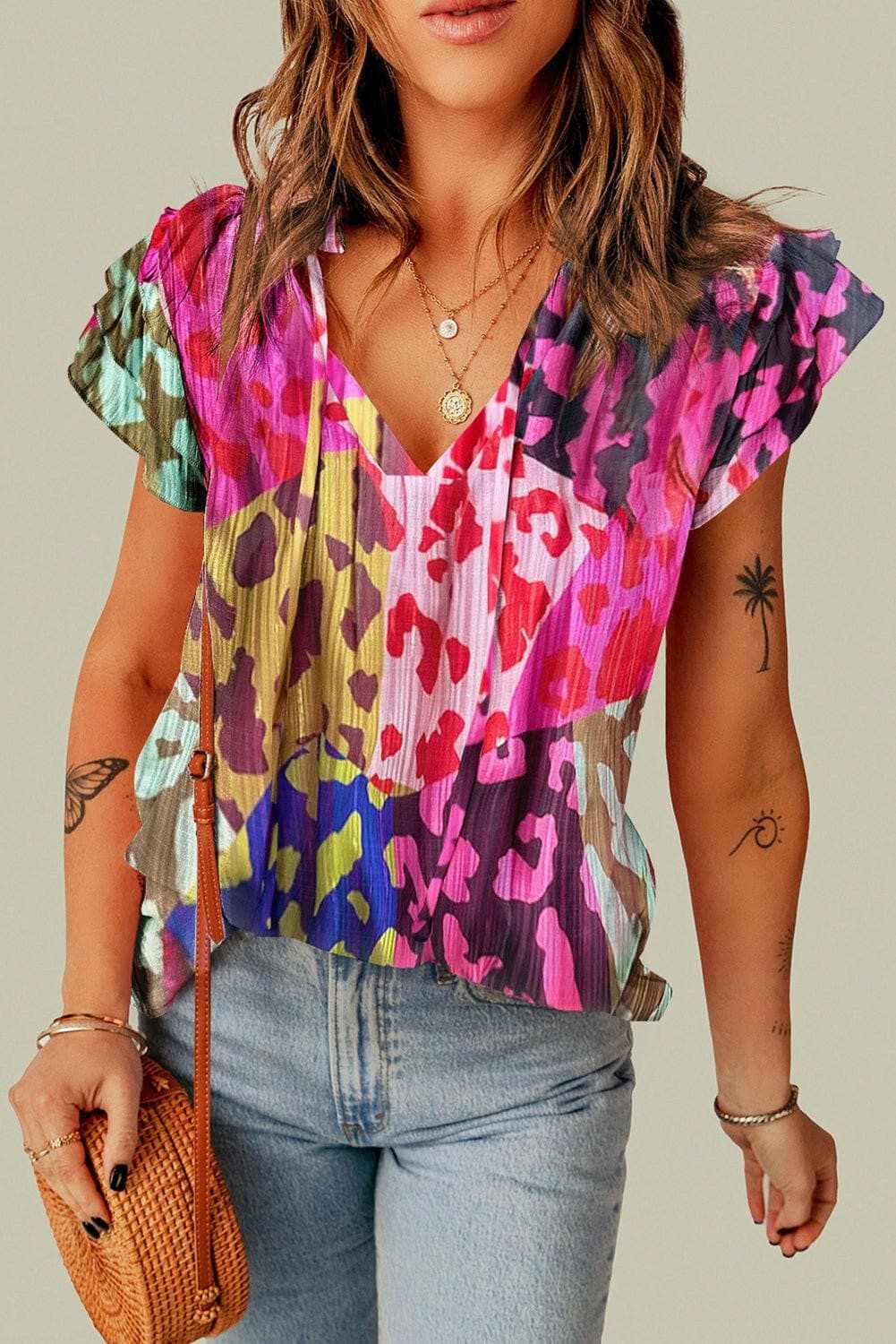 T-Shirts Trendsi just arrived - Ruffled sheer tie neck blouse