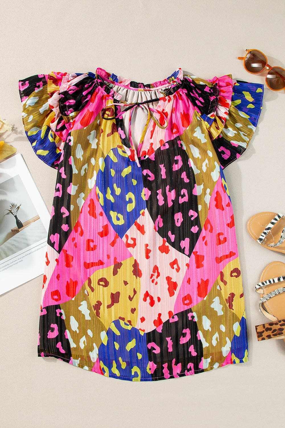 T-Shirts Trendsi just arrived - Ruffled sheer tie neck blouse