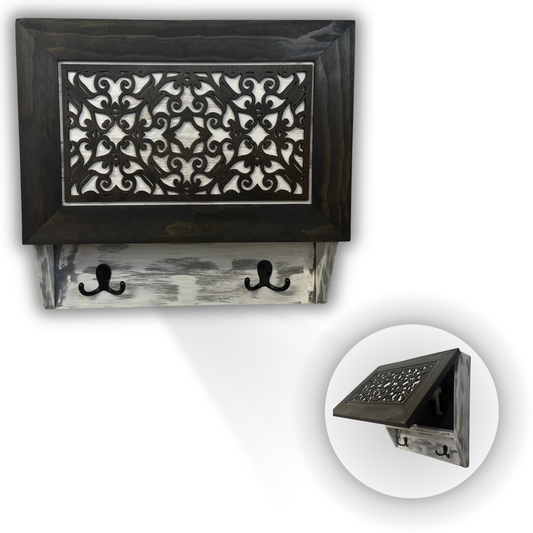 Rustic Diamond Hidden Gun Cabinet – Ornate Concealment Coat Rack with Multi-Purpose Hooks