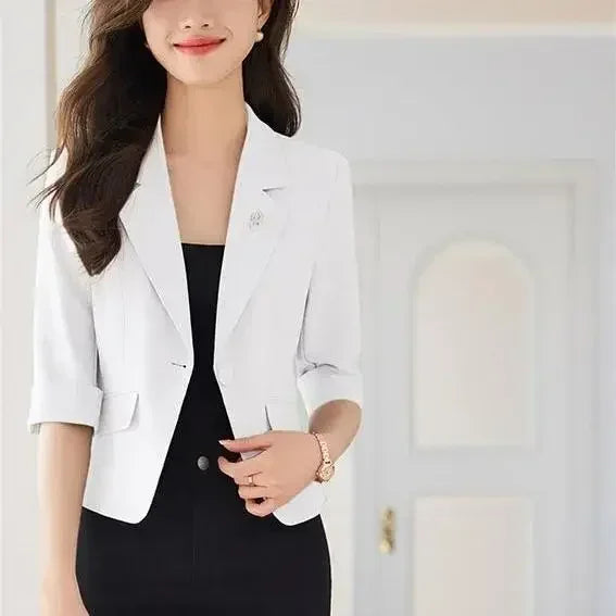 Blazer Negro para Mujer Blazer Ajustado Traje de Trabajo de Oficina para Dama Chaqueta Recortada Primavera Verano Diseño de Top Corto Abrigos Casuales Mujer Un Botón