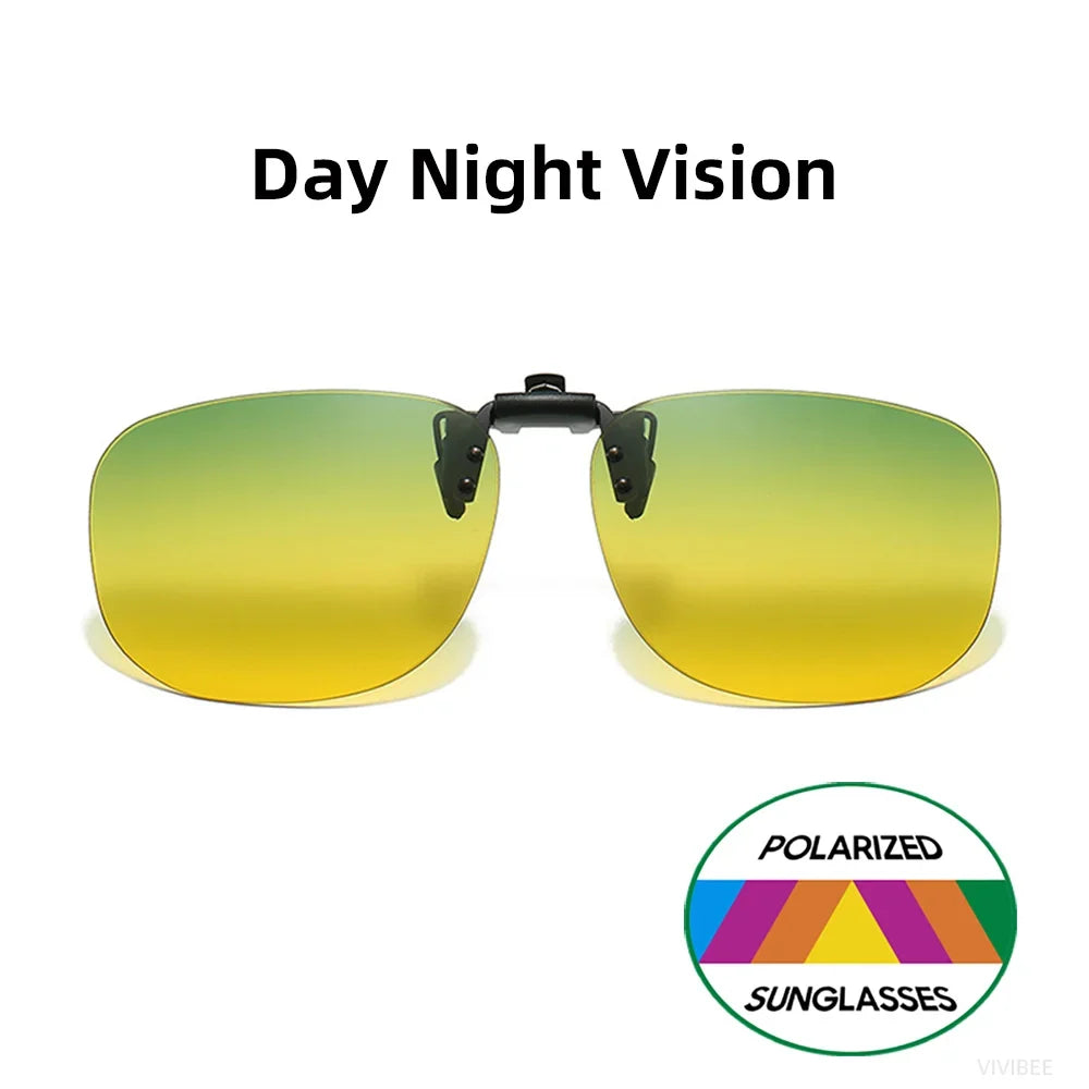 VIVIBEE Flip Up Clip On Sunglasses Polarized Men Square UV400 Photochromic Night Vision Women Classic Mirror Clips