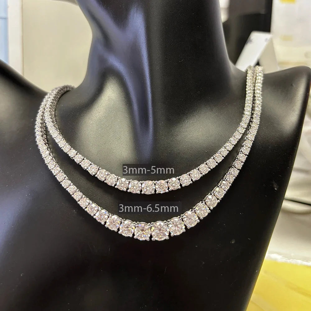 Moissanite Diamond Tennis Necklace with Certificate 3-5mm Size Gradient Diamond Riviera Necklace S925 Silver Choker for Women