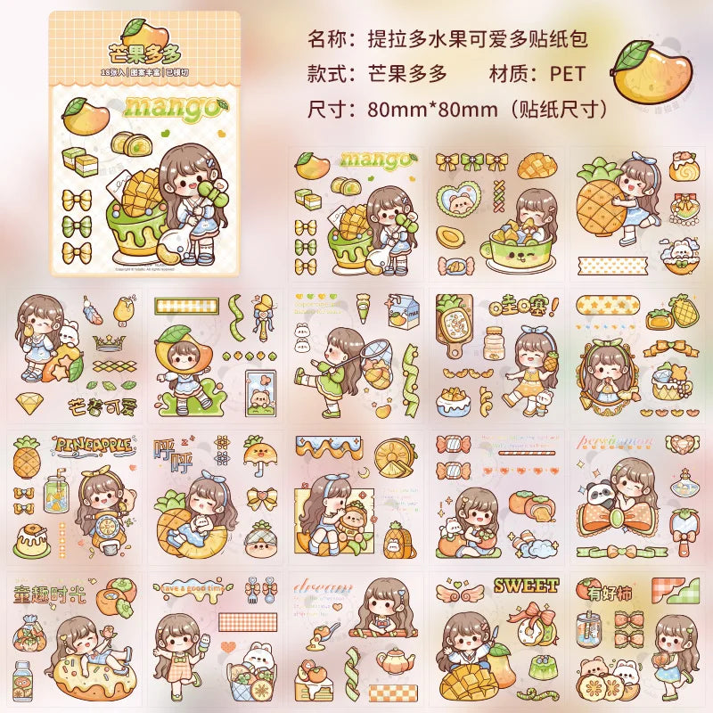 Pegatinas para álbumes de recortes de frutas y chicas Kawaii