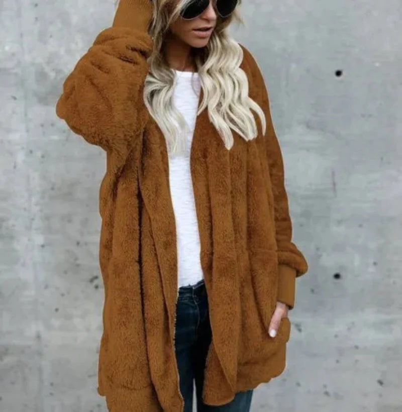 Cárdigan con capucha de felpa doble para mujer