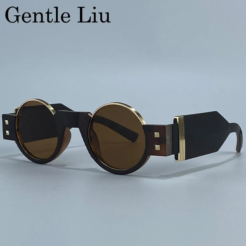 Small Frame Gothic Steampunk Round Sunglasses Men 2026 Luxury Brand Y2K Punk Sun Glasses For Male Retro Thick Eyewear Shades