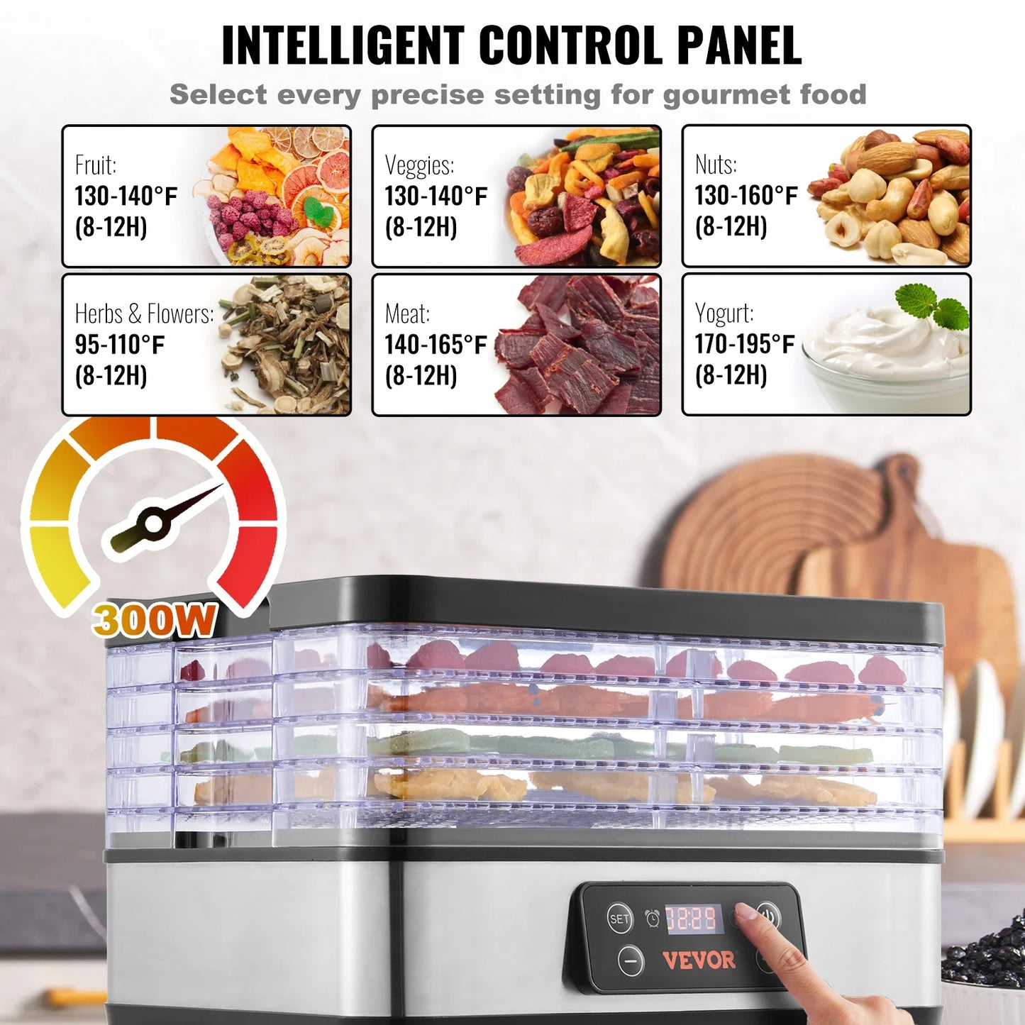 VEVOR 5 Tray Food Dehydrator With Digital Timer And Temperature