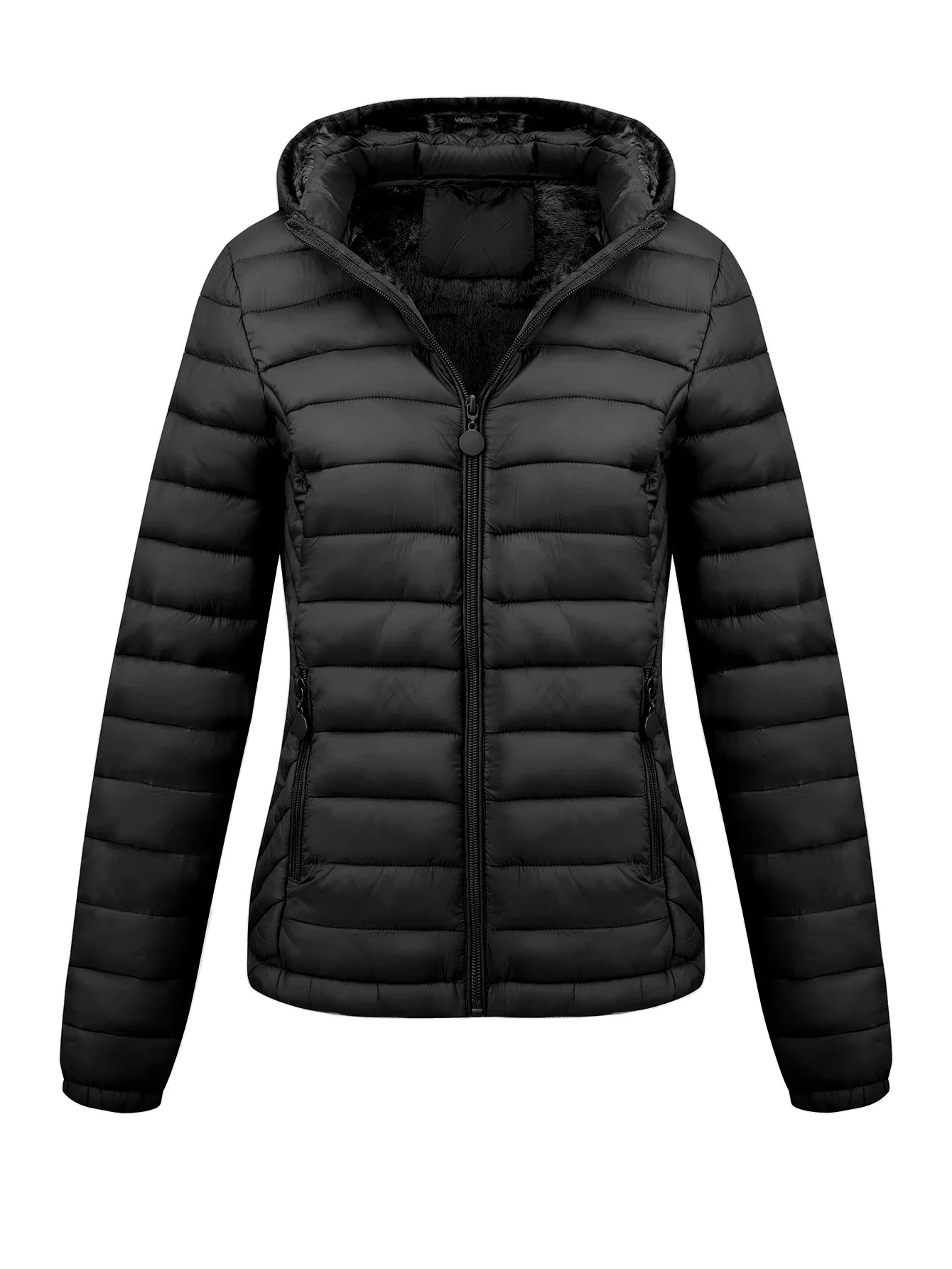 Women's Fashion Winter Padded Coat - Minimalist Hooded Puffer Jacket with Pockets for Fall/Winter