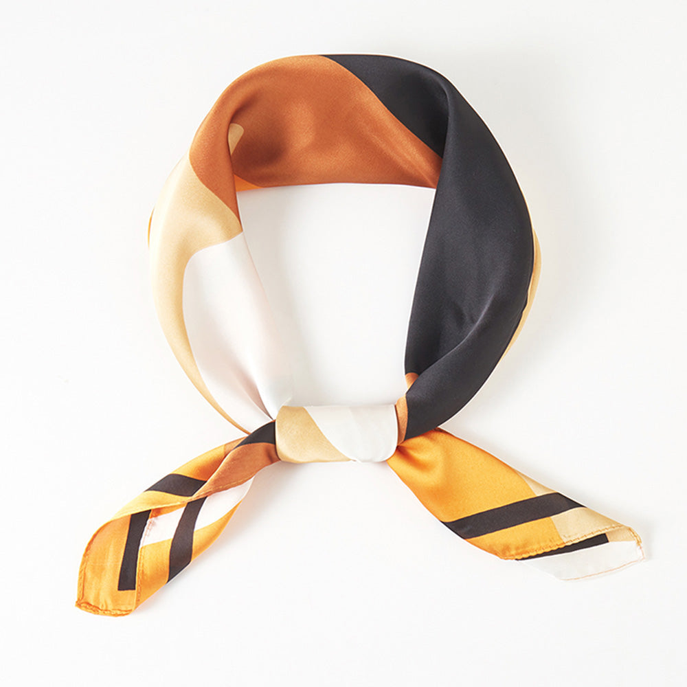 Geometric Pattern Printed Square Silky Satin Bandana Scarf