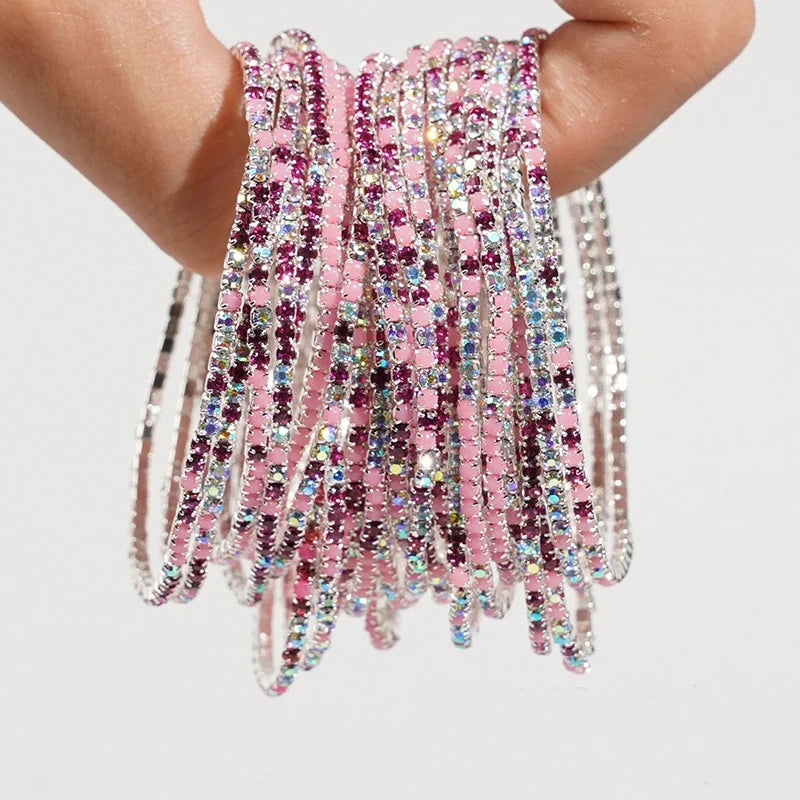 5pcs Fashion Colorful Acrylic Crystal Rhinestone Elastic Bracelet for