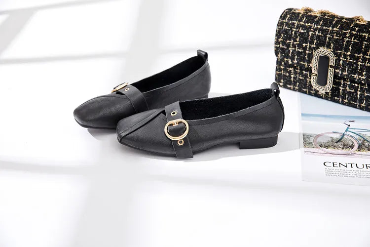 AIYUQI Women Shoes Fashion 2026 New Genuine Leather Ladies Flat Shoes Comfortable Square Buckle Large Size 414243 Shoes Women