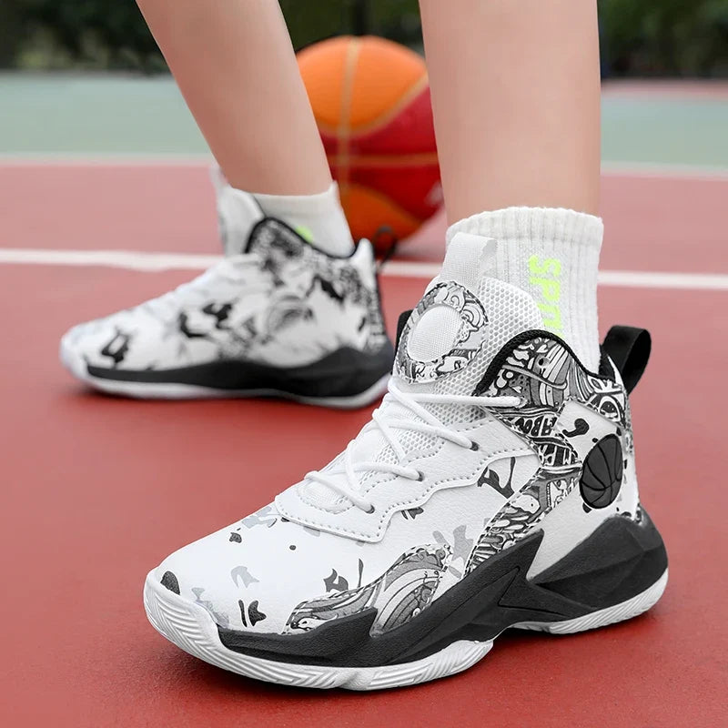 Fashion Basketball Shoes for Kids High-top Sneakers Children Casual Sports Shoes Ankle-protected Anti-slippery Gym Trainers Boys