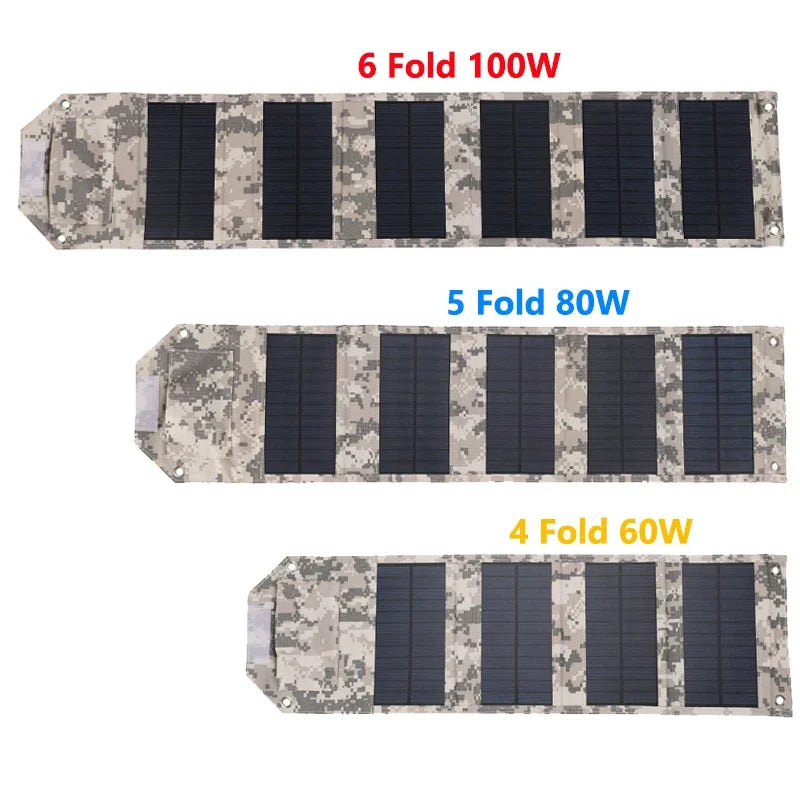 100w/80w/60w Foldable Solar Panel 5V USB Portable Folding Bag for Cell