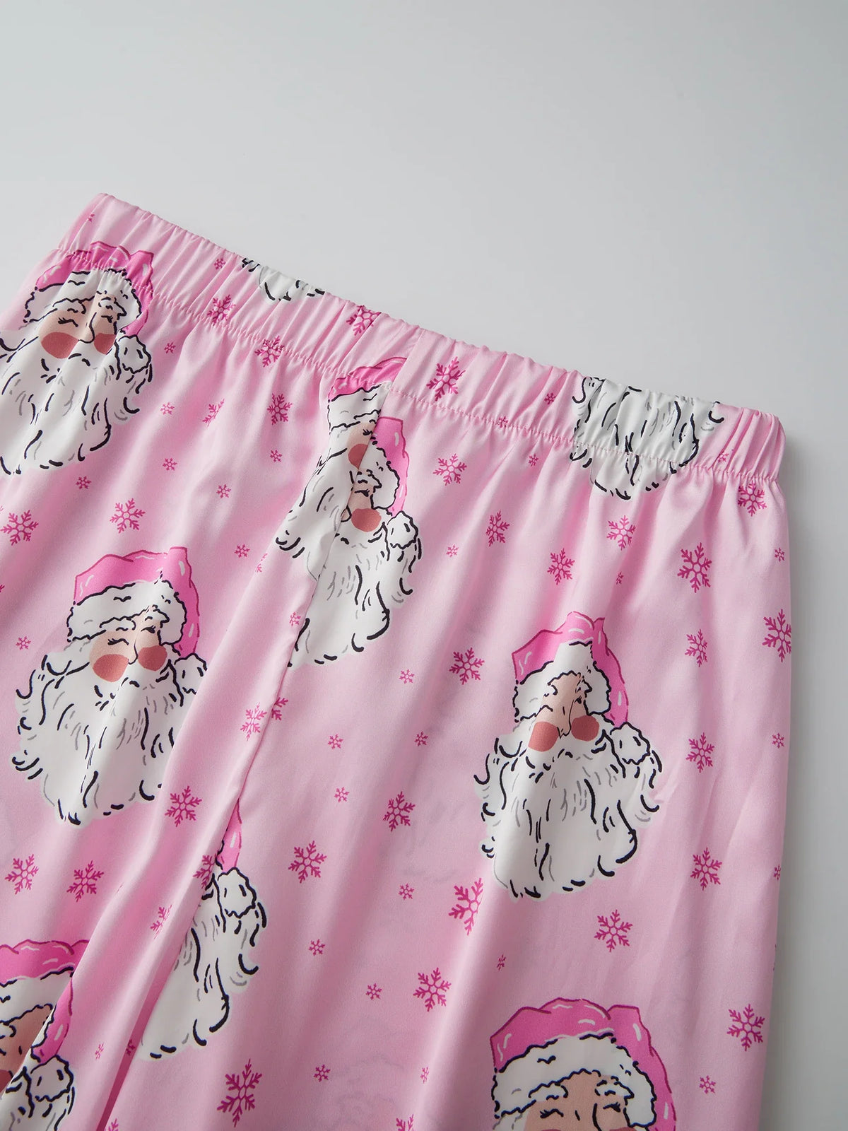 Women Satin Christmas Pajamas Sets Long Sleeve Santa Claus Print Tops with Elastic Waist Pants Two Pieces Sleepwear