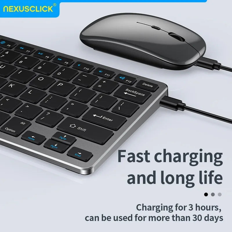 NexusClick 2.4G Wireless Keyboard Mouse Combo, Ergonomic Rechargeable Mini Multimedia Office Keyboard Set For PC Laptop Macbook