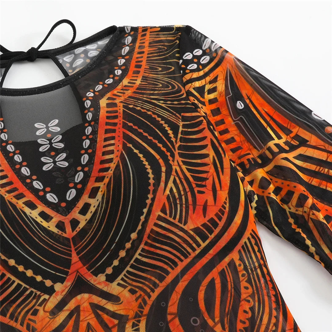 S - XXL 3PCS New Printed Long Sleeve With Pants Sarong Women Swimwear One Piece Swimsuit Female Bather Bathing Suit Swim V7180