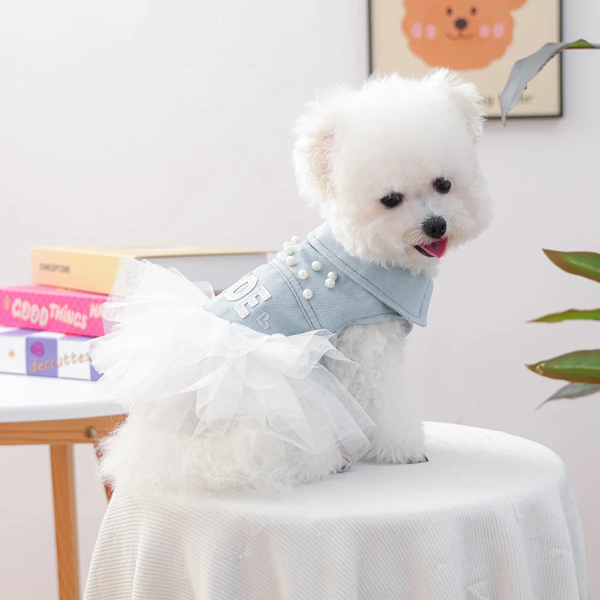 Bride Apparel For Dogs Autumn Denim Coat With Tutu Skirt Pet Dresses For Small Puppy Animal Cat Dachshund Suit Chihuahua Clothes