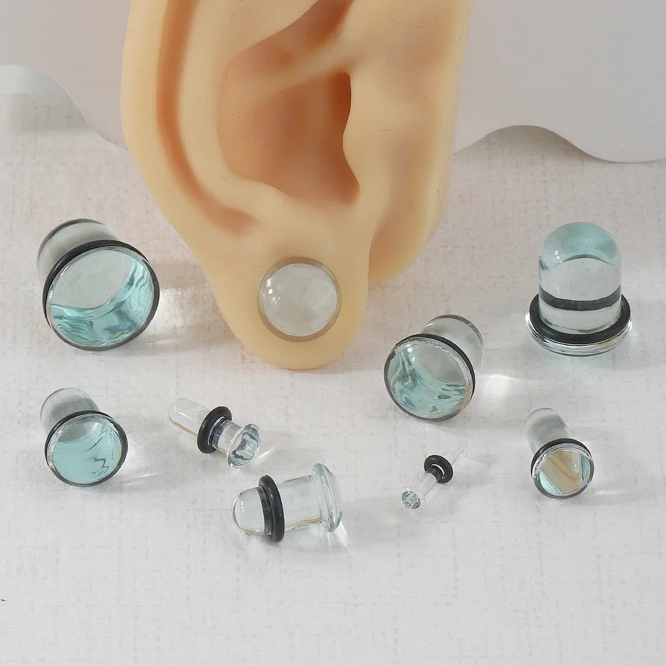 2pcs Glass Ear Gauges Stretching Kit Short Taper Expander 1.6-16mm