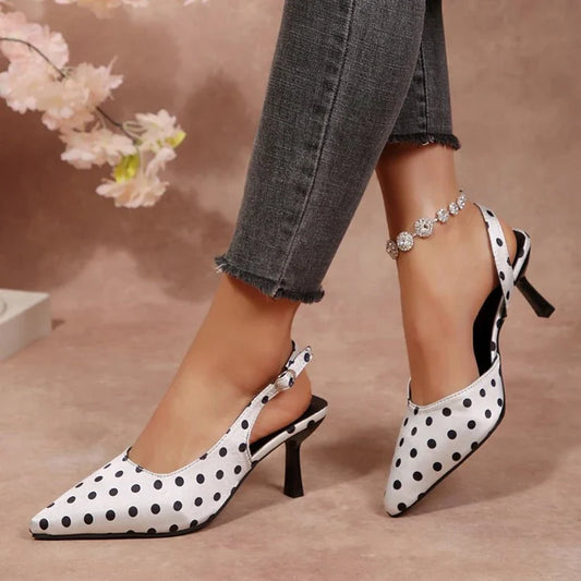Vintage Polka Pot Pointed Toe Pumps Women Banquet Stiletto High Heel Shoes for Woman Adjustable Buckle Strap Chic Summer Shoes