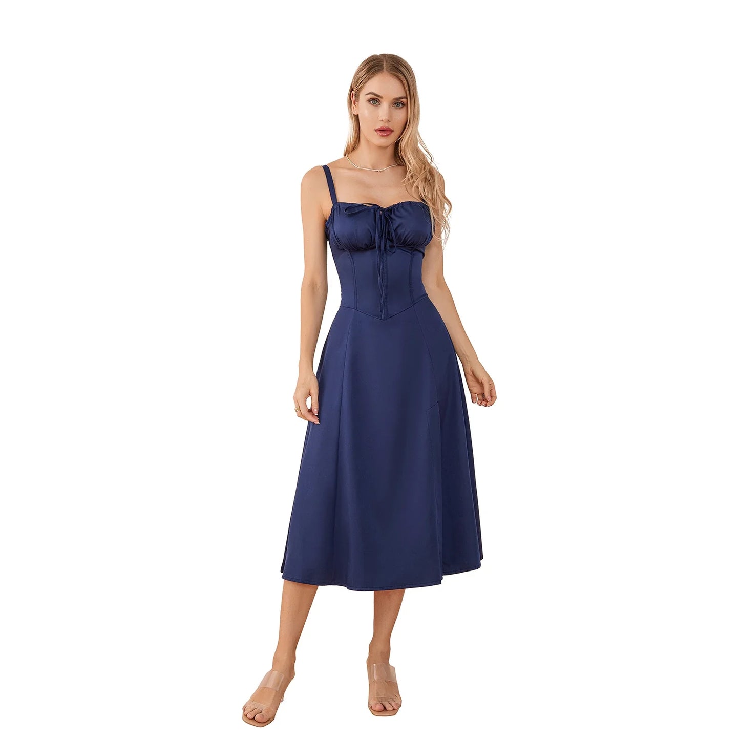 Women Summer Solid Color Long Dress Sleeveless Bandage Party A-line Dress for Cocktail Nightclub Beach