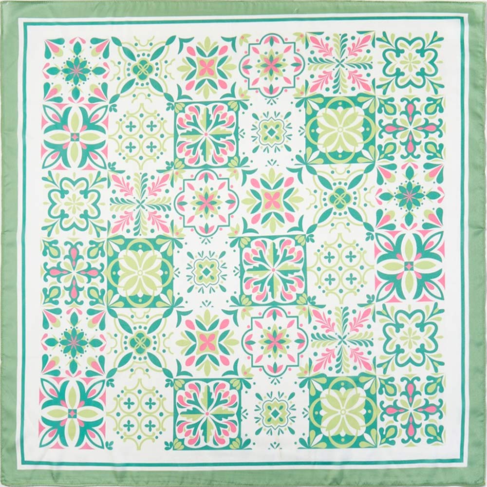 Garden Tile Mosaic Print Square Bandana Scarf