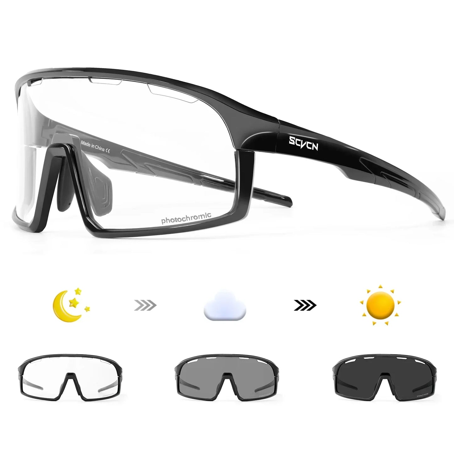 SCVCN Men Outdoor Sports Glasses Photochromic Sunglasses Bicycle Cycling Glasses Women Driving Bike Eyewear UV400 Hiking Goggles