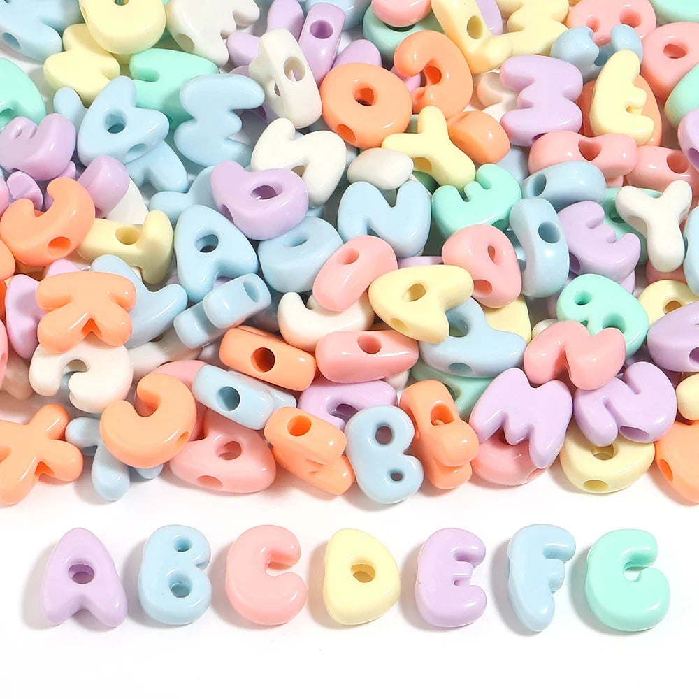 20-30pcs/lot Big Hole Cartoon English Letters Acrylic Beads Colored