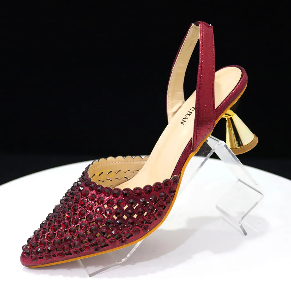 Nuevo conjunto de zapatos y bolso de diseño de diamantes