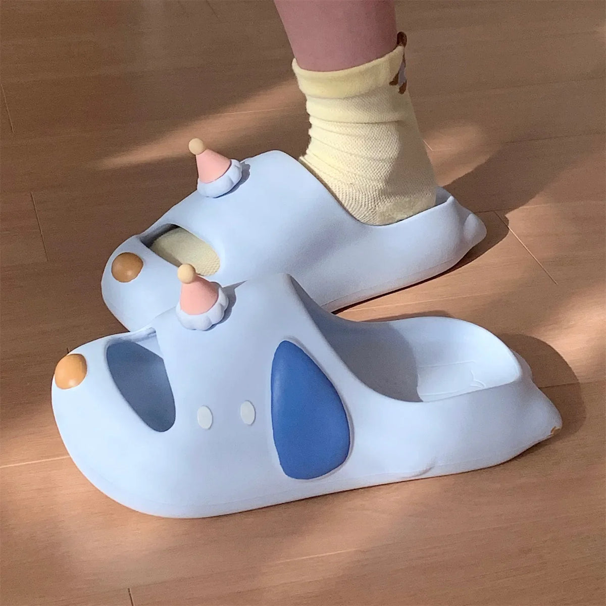 Cute Cartoon Dog Indoor Street Slippers For Women Summer House Shoes Soft EVA DIY Funny Birthday Hat Girls Home Beach Slides