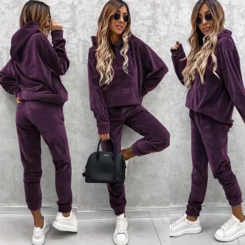 Autumn Winter Tracksuit Women Two Piece Set Oversized Hoodie Sweatpants Solid Sportswear Suit Casual Sweatshirt Trouser Set Lady