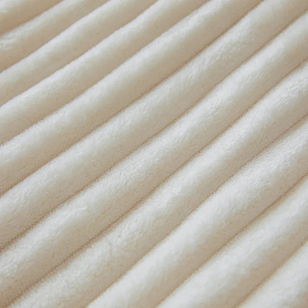 Coral Fleece Flannel Blanket 300GSM Ultra Soft Microfiber Plush Throw Blanket Warm Striped Cozy Blanket for Couch Bed Sofa
