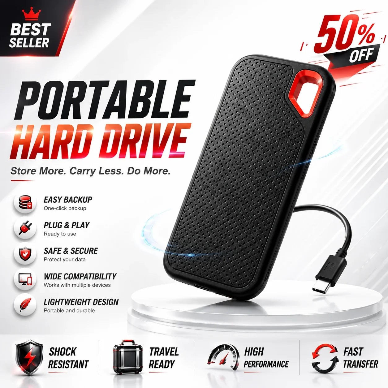 1TB Portable SSD Waterproof Shockproof for Desktop Computer Plug&play